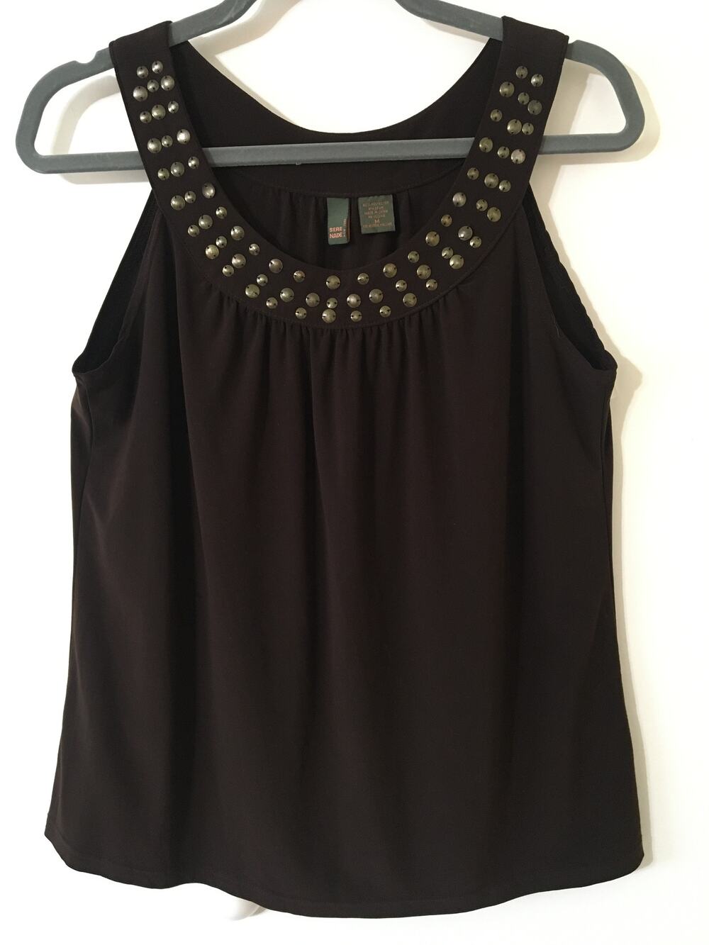 Sere Nade New York Medium Tank Top Brown W Metal Embellishments Sewn on Collar